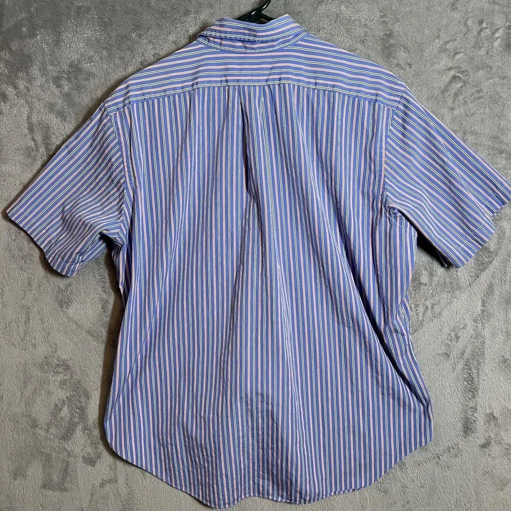 Ralph Lauren Shirt Mens XL Blue Orange‎ Striped Classic Fit SS Button Down